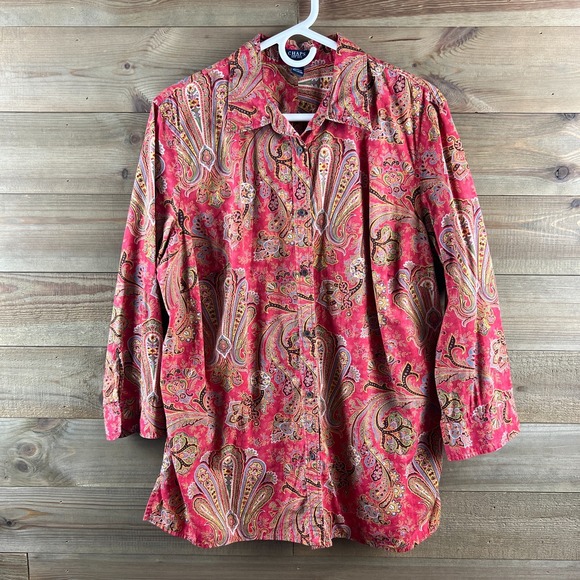 Chaps Tops - Chaps Womens Shirt 3/4 Sleeve Button Up Paisley Floral Boho Classic Cotton 1X